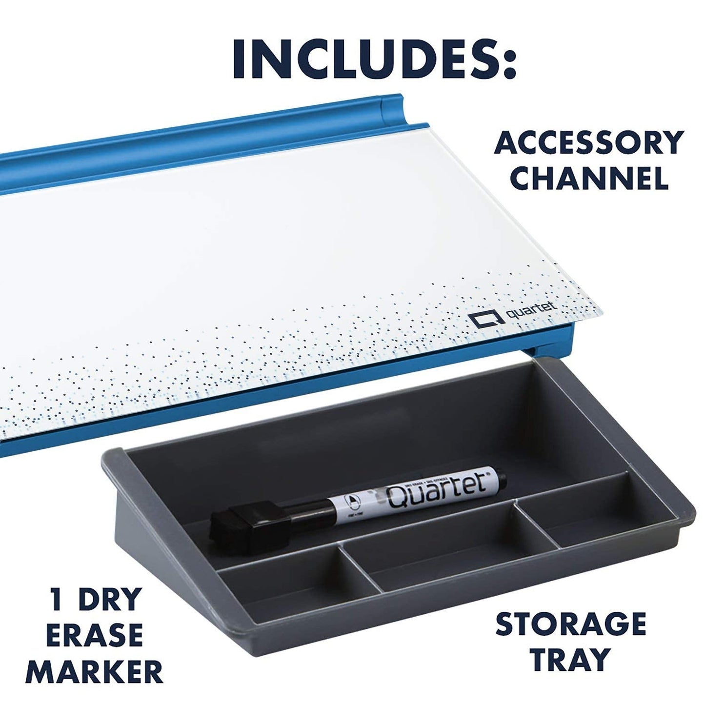 Quartet Glass Dry Erase White Board 18"W x 6"H, Compact Desktop Whiteboard with Storage Drawer, Dotted (GDP186D)
