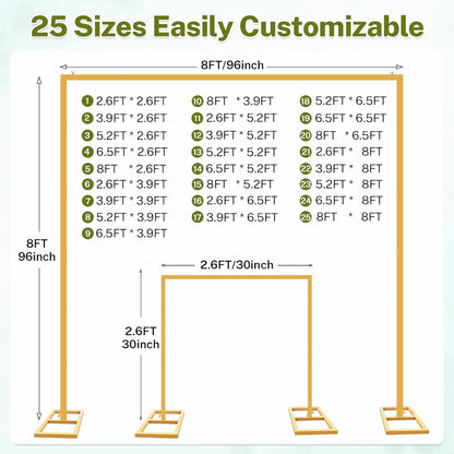 YIJXPOIN 8FT Wedding Arch Backdrop Stand, Gold Square Back Drop Adjustable Stand Metal Arch Heavy Duty Backdrop Stand Kit Frame for Party Wedding Birthday Photobooth Decorations