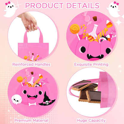 Toulite 24 Pcs Halloween Non Woven Bags with Handle Bulk Reusable Holiday Gifts Bags Ghost Pumpkin Spider Goodies Treat Candy Tote Pouch for Halloween Party Favors Wrapping Supplies, 7.9 x 9.8 Inch