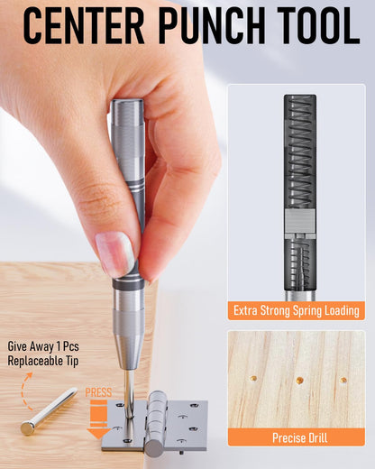 Nicpro 11 Pack Carpenter Pencil Set with Sharpener, Mechanical Carpenter Pencils with 40 Refill, Automatic Center Punch and Carbide Scribe Tool, Heavy Duty Construction Pencil for Architect-With Case