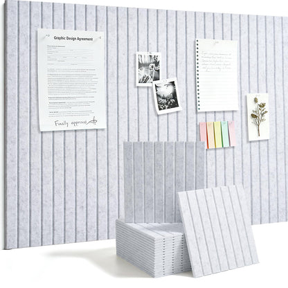 Slat Felt Wall Tiles (12 Pack) - 11.8"x11.8" Self-Adhesive Bulletin Board for Wall, Acoustic Panels for Sound Dampening, Modern Black Pin Board, Home Office Decor (30x30cm)
