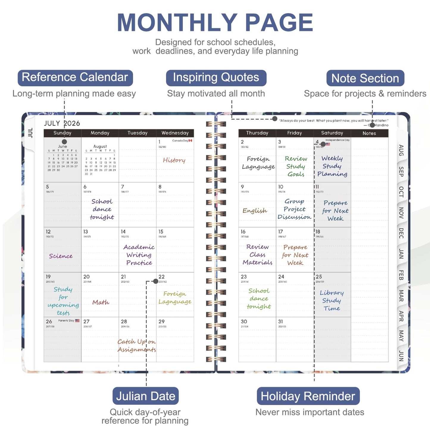 Planner 2026-2027, Weekly and Monthly Academic Planner, July 2026 - June 2027, Hardcover Calendar Agenda Book for School Year Planning, School Supplies for Teacher and Student, A5(6.3'' x 8.5'')