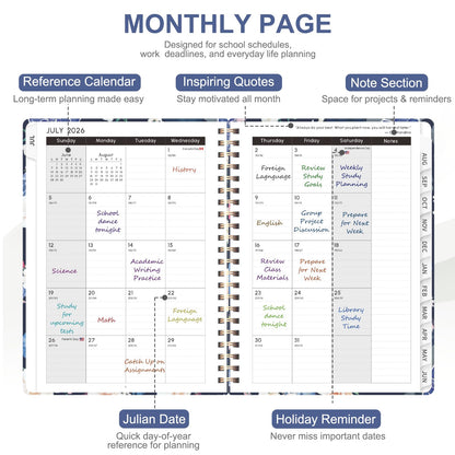 Planner 2026-2027, Weekly and Monthly Academic Planner, July 2026 - June 2027, Hardcover Calendar Agenda Book for School Year Planning, School Supplies for Teacher and Student, A5(6.3'' x 8.5'')