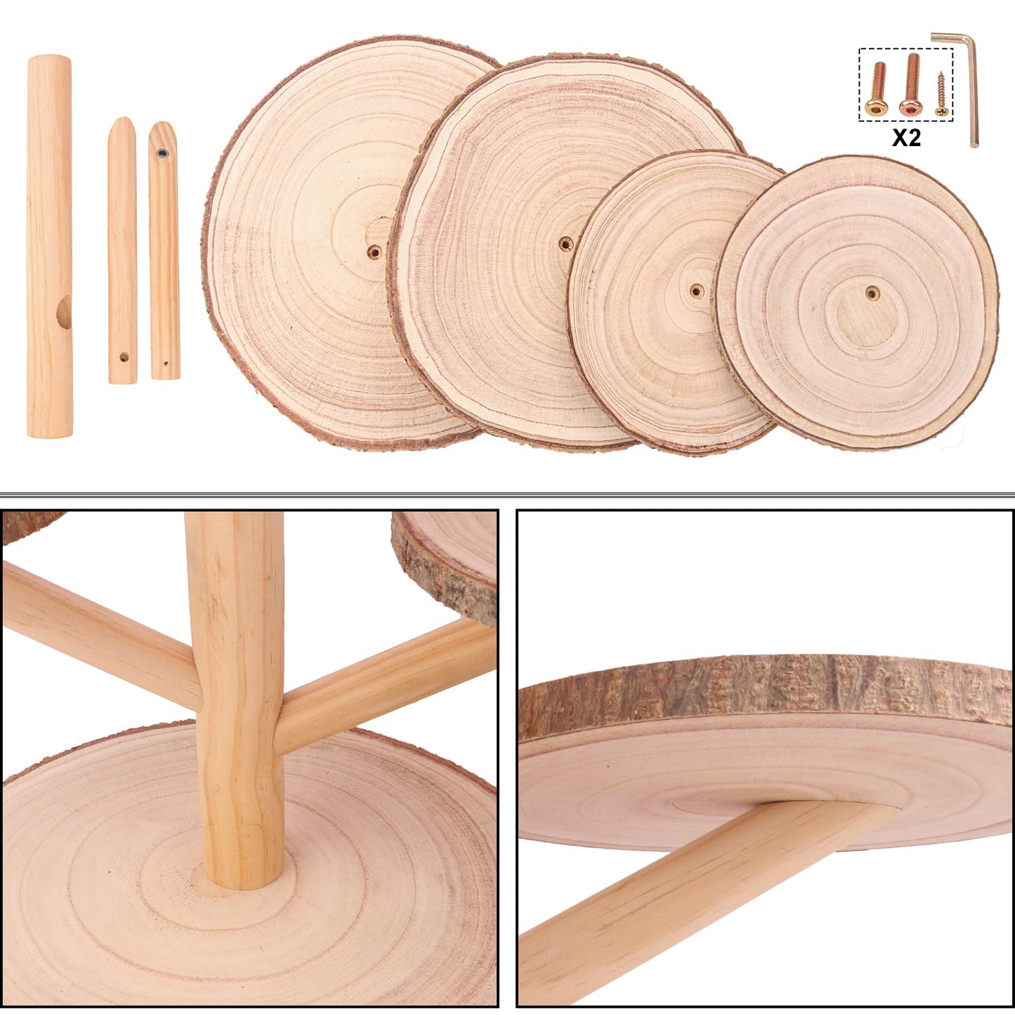 kukmakri 4 Tier Round Wooden Cupcake Stand - Wooden Cupcake Stand/ Holder – Rustic Wood Cupcake Tower Display for Weddings, Birthday Party Decoration, and Dessert Tables