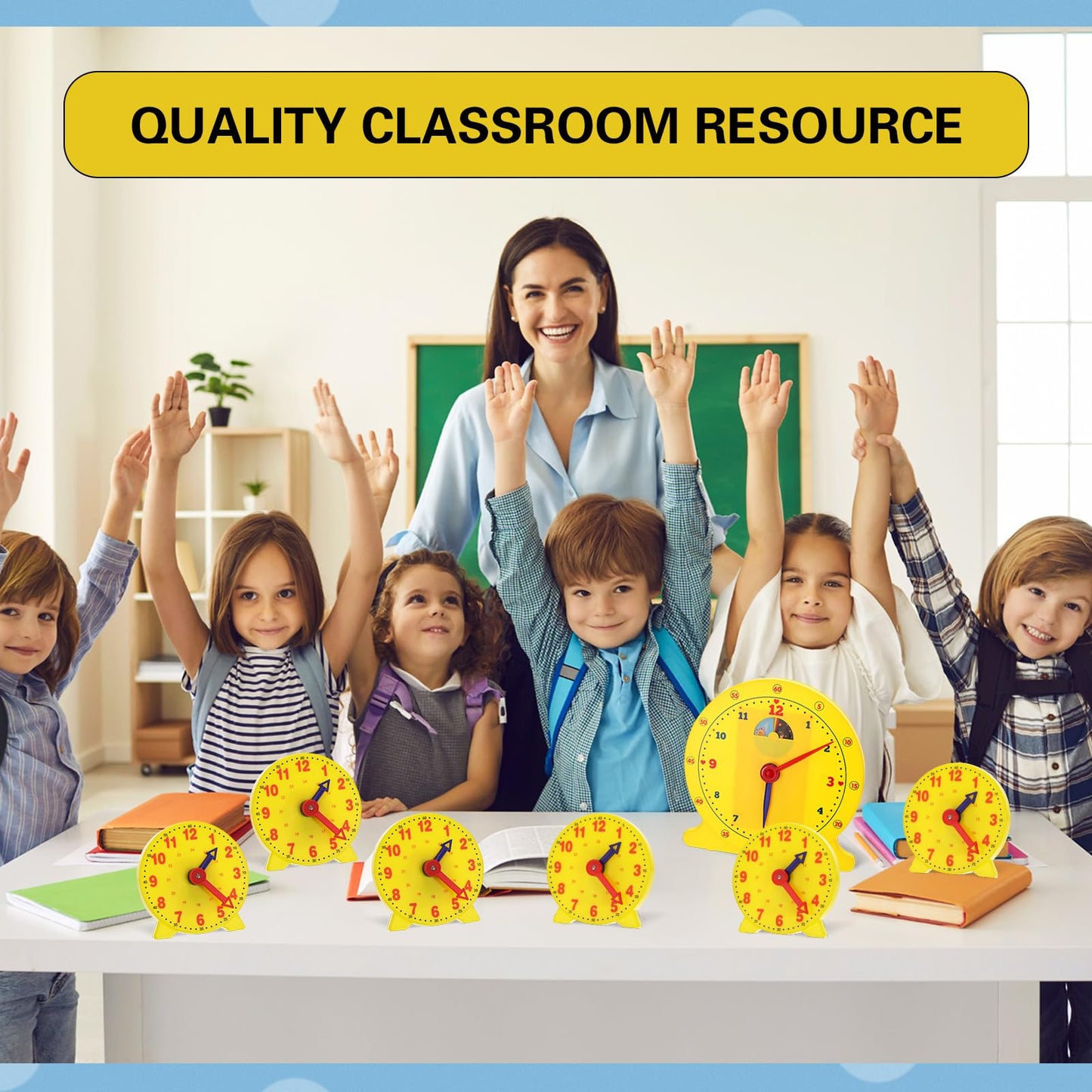 Lenwen 26 Pcs Classroom Clock Kit 24 Hours Learn to Tell Time Teaching Clock Toy for Kids Teaching Time Resources for Kids Learning Teacher Classroom Supplies (Yellow)