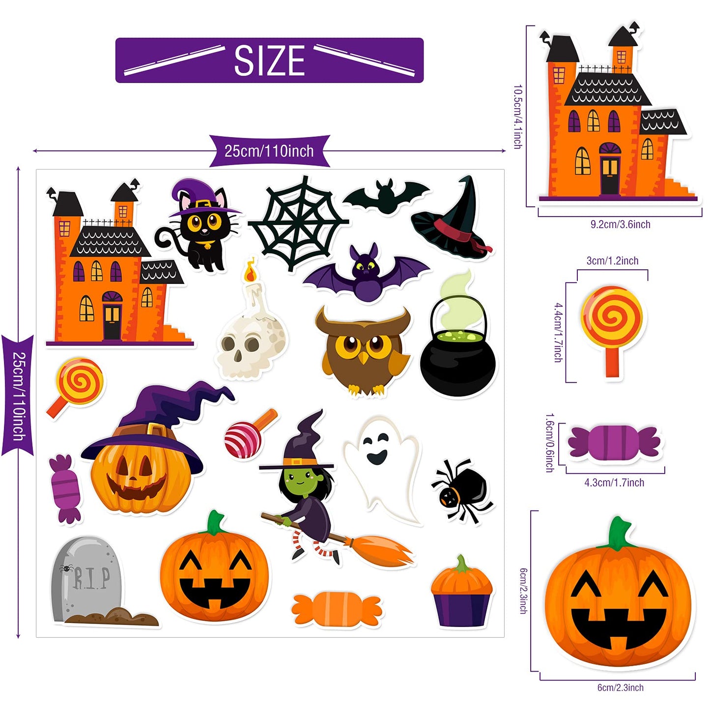 40 PCS Halloween Thick Gel Clings Halloween Window Gel Clings Decals Stickers for Kids, Toddlers and Adults Home Airplane Classroom Nursery Pumpkin Party Supplies Decorations Removable and Reusable