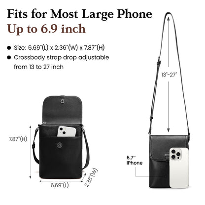 befen Black Genuine Leather Small Crossbody Bags for Women, Womens Cell Phone Purses Cross body Bag Purse with RFID Card Slots for Daily and Travel