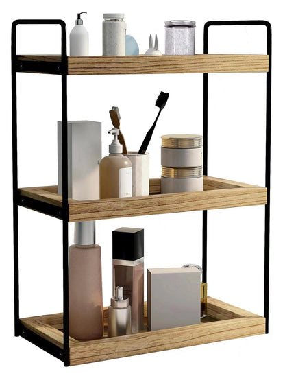 Dorhors 3 Tier Bathroom Counter Organizer,Countertop Bathroom Storage Shelf,Counter Tray and Vanity Organizer (Brown)