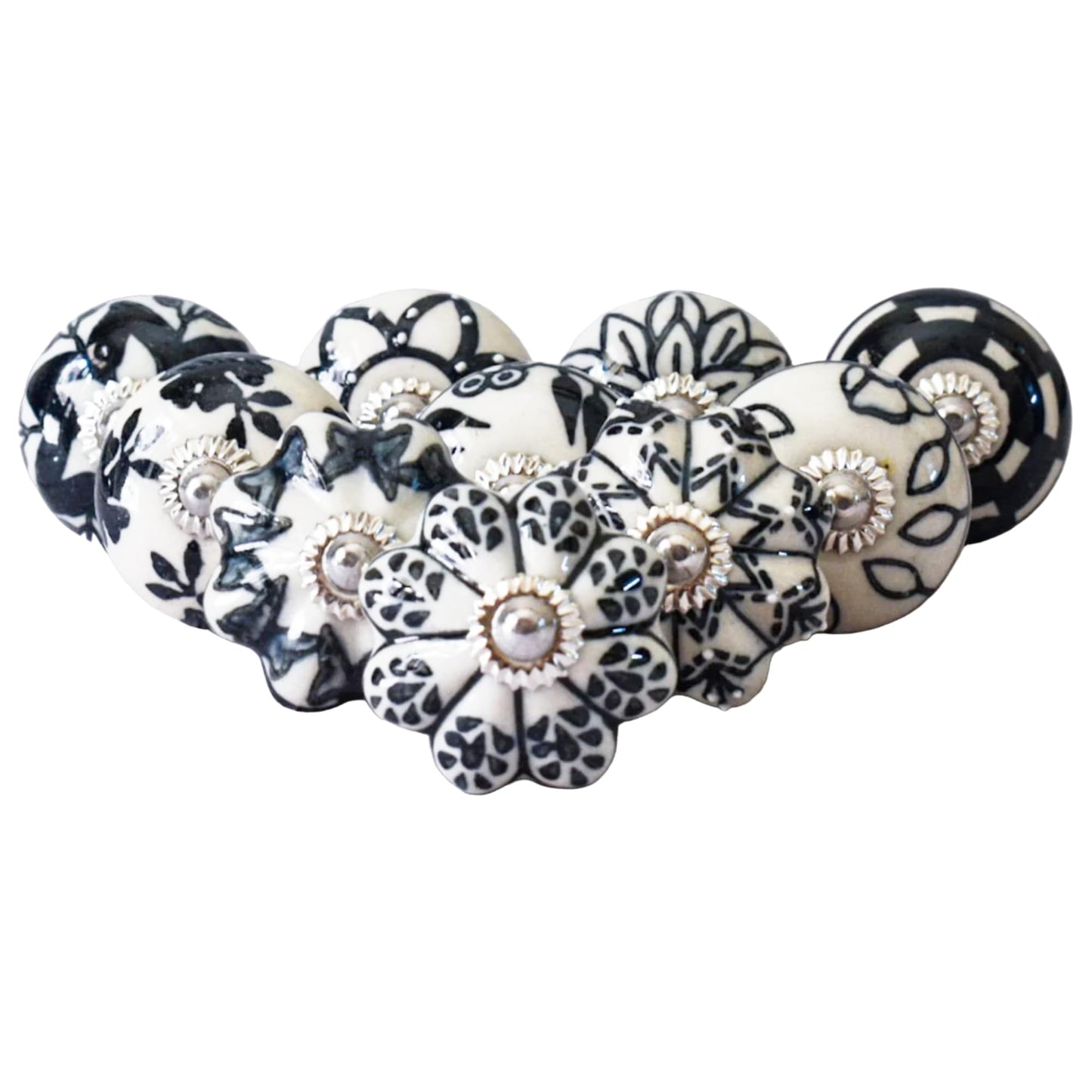 Ajuny Ceramic Cabinet Knobs, Set of 20 - Vintage Black & White, Hand-Painted Pumpkin & Round Drawer Pulls for Kitchen Cabinets, Vanities, Dressers & Cupboards, 1.5 in, Screws & Backplates Included