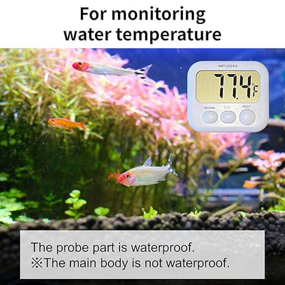 HATUSOKU Digital Thermometer with External Sensor, Magnet, Suction Cup, Water Thermometer, Aquarium, Refrigerator, Freezer (White)