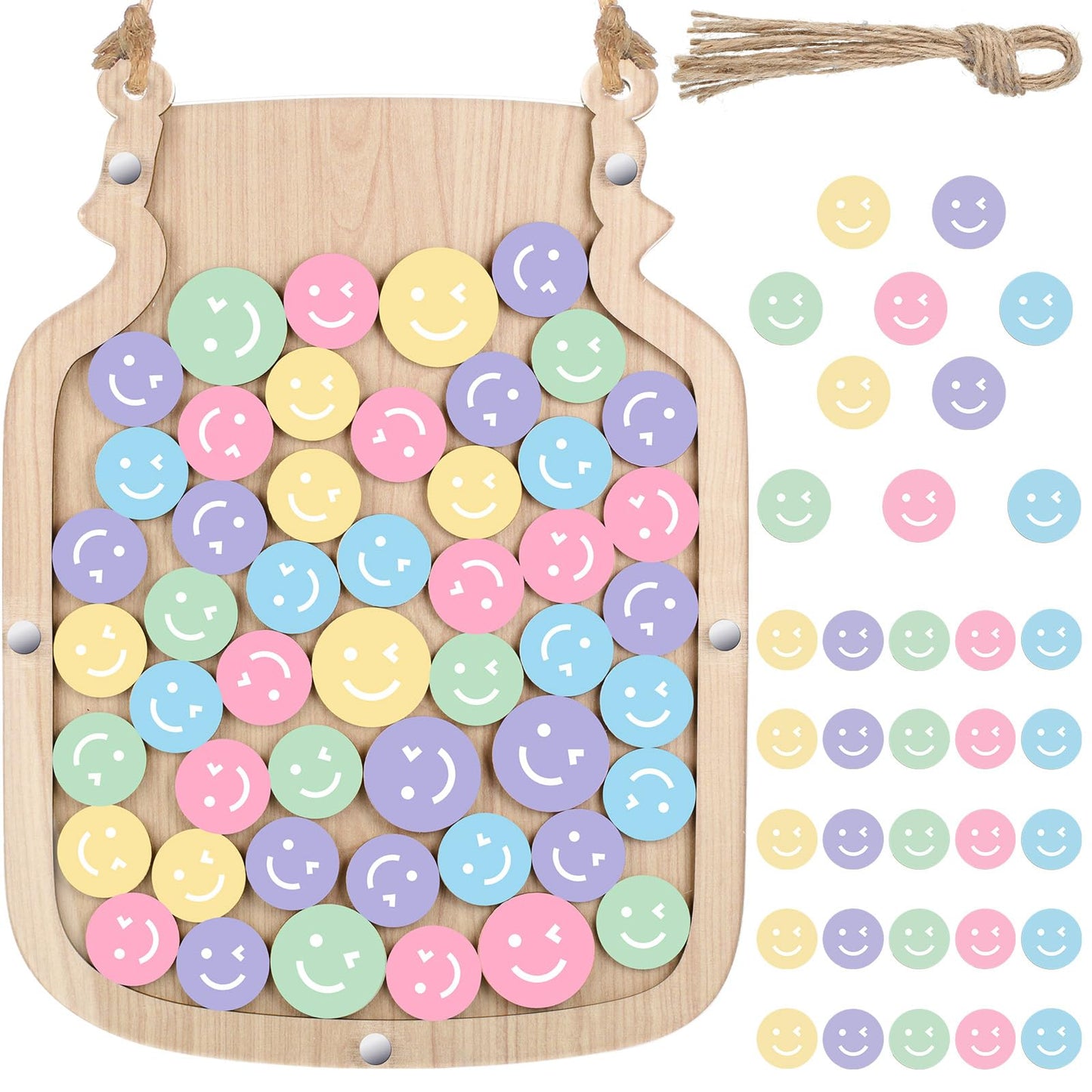 Zhanmai 11.57 x 8.66" Classroom Reward Jar for Kids Behavior Chart for Classroom Star Reward System Hanging Wooden Home Behavior Jar for Boys Girl Management Board Tools Incentive(Smiling Face,Wood)