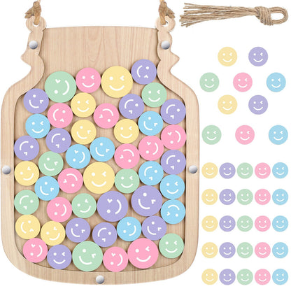 Zhanmai 11.57 x 8.66" Classroom Reward Jar for Kids Behavior Chart for Classroom Star Reward System Hanging Wooden Home Behavior Jar for Boys Girl Management Board Tools Incentive(Smiling Face,Wood)