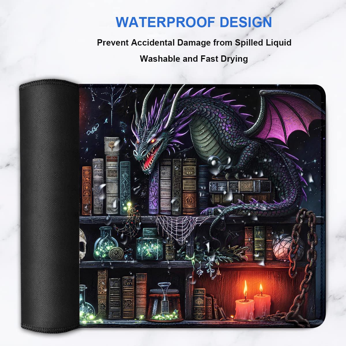 Extended Gaming Mouse Pad 31.5 x11.8 inch, Large Non-Slip Rubber Desk Mat for Gamers, Waterproof Smooth Surface for Precise Mouse Control, Washable Computer Keyboard Pad (Gothic Dark Library)