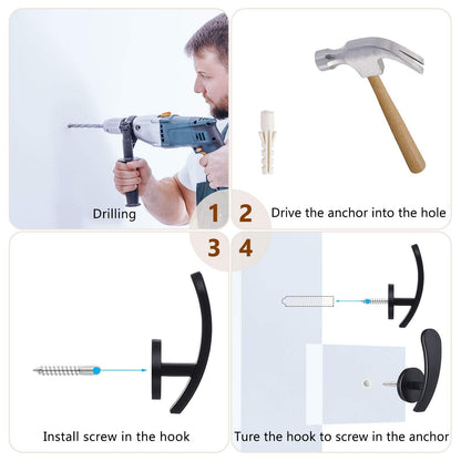 Furge 4 Pieces Curtain Holdback,Wall Mounted Hooks Drapery Tiebacks with Screws Metal Decorative Curtain Holdbacks Decorative Window Drapery Holder Curtain Hooks (Black)