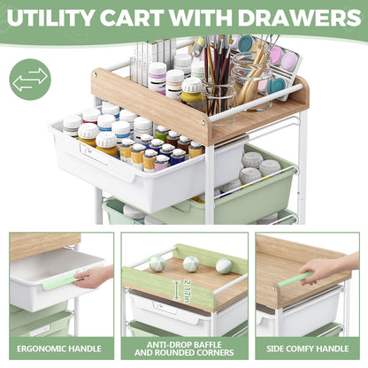 APEXCHASER Utility Cart with 5 Drawers,Rolling Storage Cart for Crafters Artists Kids Teacher Student Storage Arts Crafts & Sewing Study Supplies in Craft Room Dorm Classroom Kids Room-Green