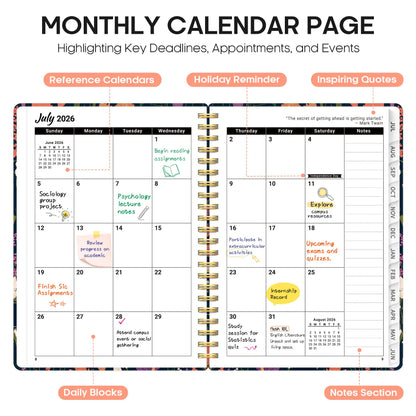 Planner 2026–2027, Weekly & Monthly Academic Organizer for School Year, Jul 2026–Jun 2027, Hardcover Planner with Tabs, Back to School Essential, 6.3" x 8.5", Wild Harmony