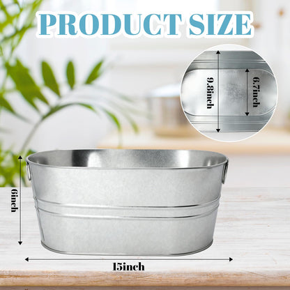 2 Pack 4 Gallon Galvanized Tub Ice Buckets for Parties Portable Beverage Tub with Handles Champagne Bucket Metal Ice Buckets for Cocktail Bar with Ice Scoop