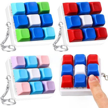 Halloscume 3 Pcs Keyboard Adult Fidget Clicker 9-in-1keyboard Fidget Keychain Cube Mechanical Key Button Clicker Stress Relief Gift for Office Home to Pass The Time(Colorful)