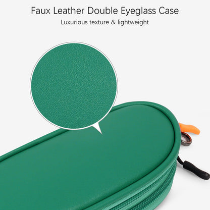 Tangoner Double Eyeglasses Case with Zipper – Faux Leather Soft Sunglasses Pouch, Portable Travel Glasses Holder with Keychain Clip for Men & Women (Green PU)