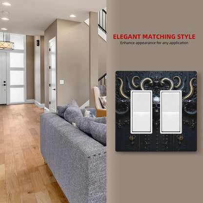 Light Switch Cover Plate Mid Century Dark Fantasy Gothic Skull Horror 2 Gang Double Rocker Outlet Covers Decorative Switch plates Electrical Wall Plates GFCI for Bathroom Bedroom Decor