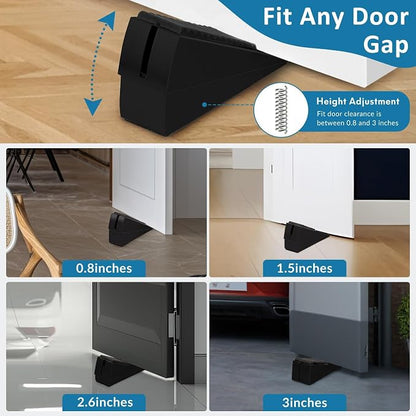 Optish Heavy Duty Door Stopper, Adjustable Spring Large Stopper, 3 Inches High Tall Wedge Stoppers for Bottom of Door, Door Stop Suits Wood, Carpet, Tiles, Home, Heavy Door, Black