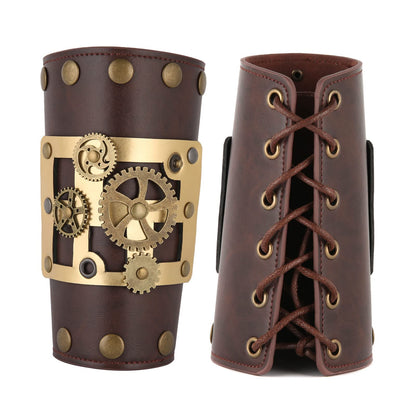 HZMAN Men's Gothic Steampunk Bracers, Leather Arm Guards for Women, Medieval Wristband for LARP/COSPLAY, One Size Adjustable