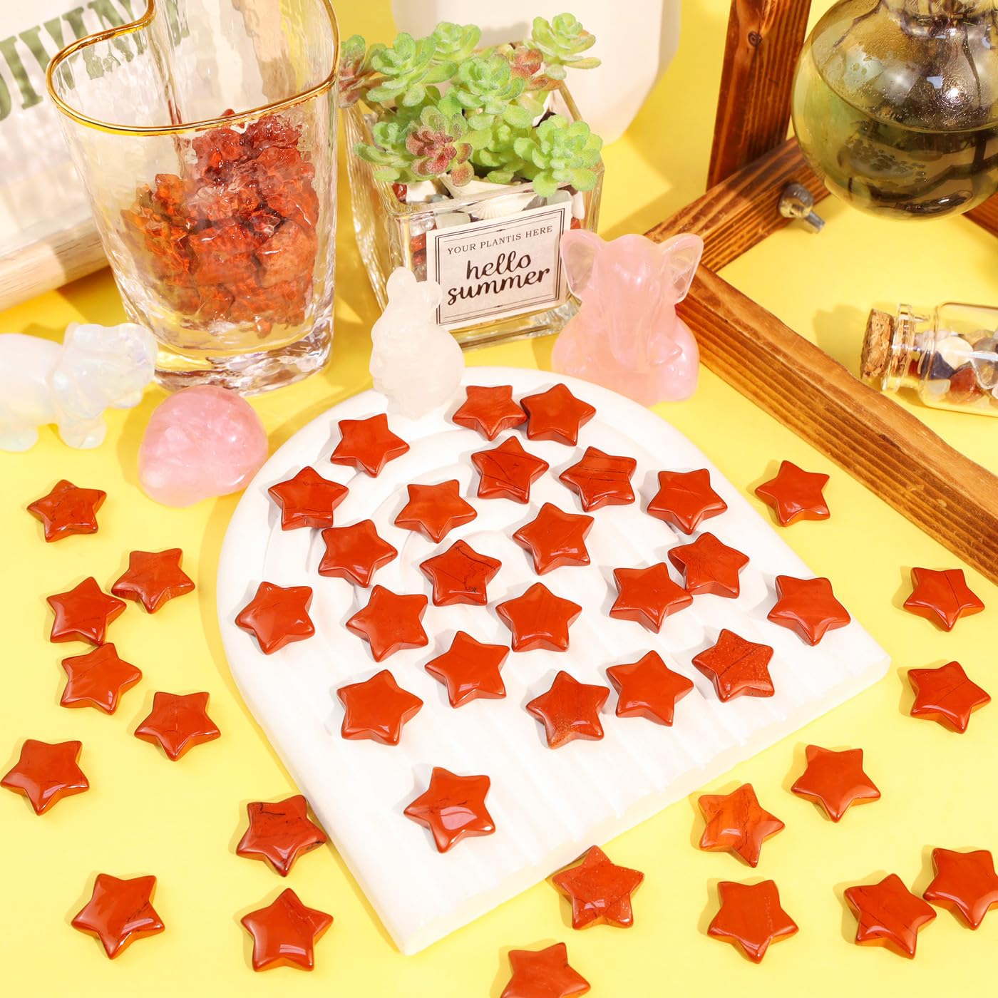 DUQGUHO 20 Pcs Red Jasper Crystals Star Crystal Set Natural Healing Crystal Bulk Polished Stone Pocket Palm Protection Sacred Meditation Energy Reiki Balancing Gift