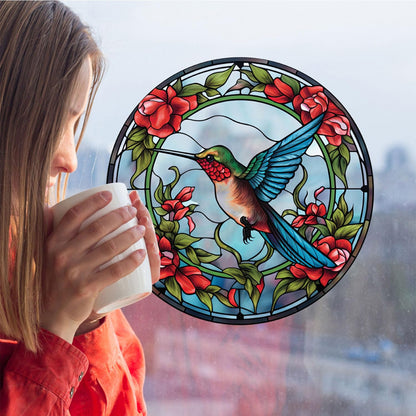 WBQMUNY 4 Sheets Window Decor Hummingbird Stained Glass Window Sticker - Wall Decor for Halloween Fall Christmas Decor for Home, Cafe