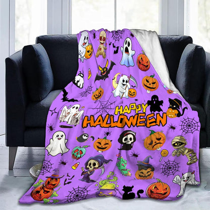 Halloween Throw Blanket 60" x 50" - Soft Flannel Ghost Blanket, Cozy Plush for Couch, Sofa & Bed, Fall Winter Decor, for Kids & Adults (Purple)
