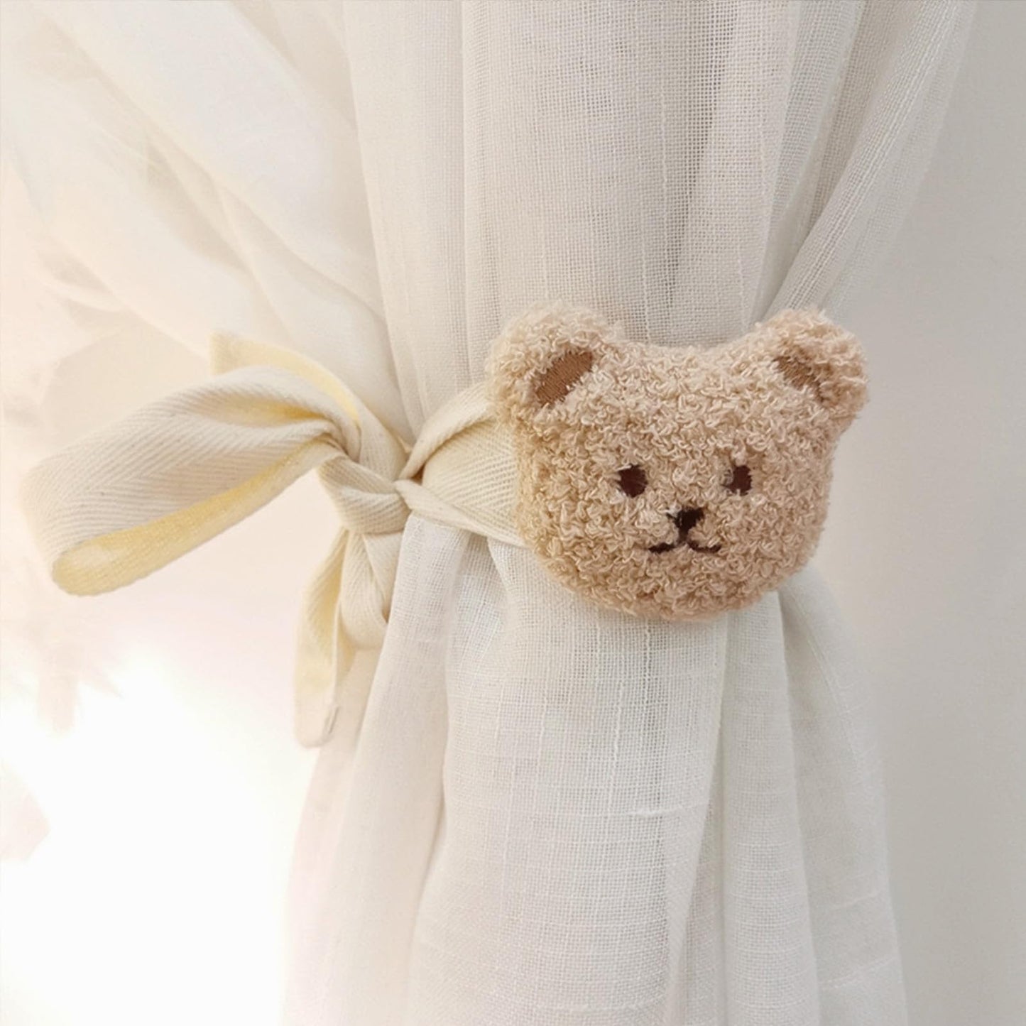 Whaline 4Pcs Bear Curtain Ties Cute Cartoon Bear Curtain Tieback Decorative Embroidered Animal Shape Rope Holdbacks for Home Office Bedroom Living Room Window Treatment Decor