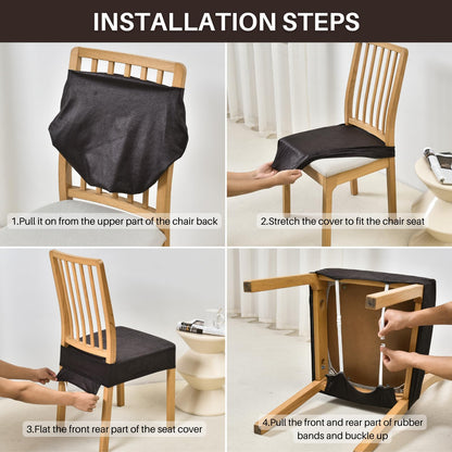 SearchI Waterproof Dining Chair Seat Covers Set of 4, Washable Stretch Seat Covers for Dining Chairs, Dining Room Seat Cover Protector (Rear-Covered, Brown and Blue Flower)
