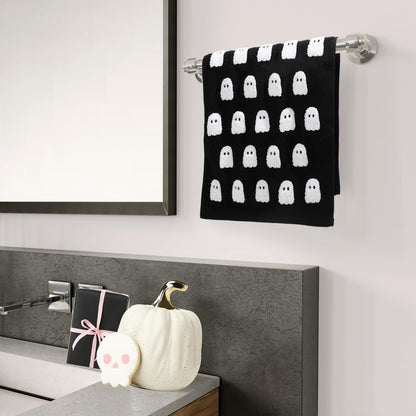 JarThenaAMCS 2 Pack Halloween Hand Towels 3D Black White Ghost Decorative Towel Spooky Boo Cotton Bathroom Towel for Kitchen Drying Cleaning, 29.5 x 13.7 Inch