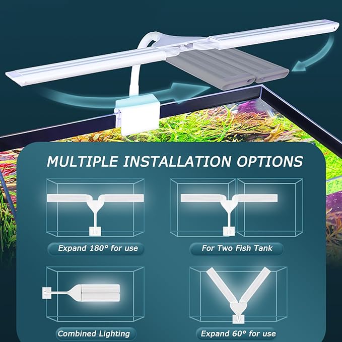 LED Aquarium Light Full Spectrum Clip Fish Tank Light Plants Light Double Swing Arm Light 4W Suitable for 2-10 Gal Fish Tank
