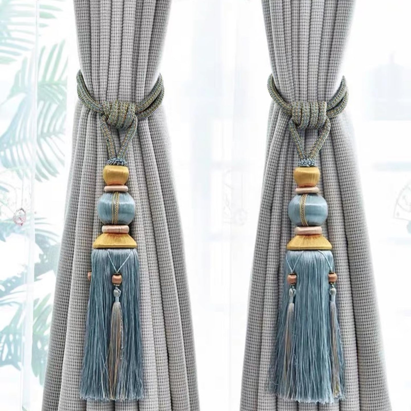 Paired Lantern Single Hanging Ball Tassels Curtains Buckle Sling Binding Lantern Tiebacks Handcrafted Braided Buckle Drapery Curtain Holdbacks Window Treatments for Home