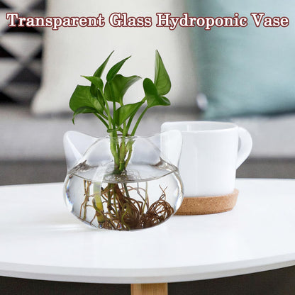 BESTOYARD 2pcs Cat Shape Glass Hydroponic Vases Decorative Floral Art Holder Small Green Plant Container for Home Office Desktop