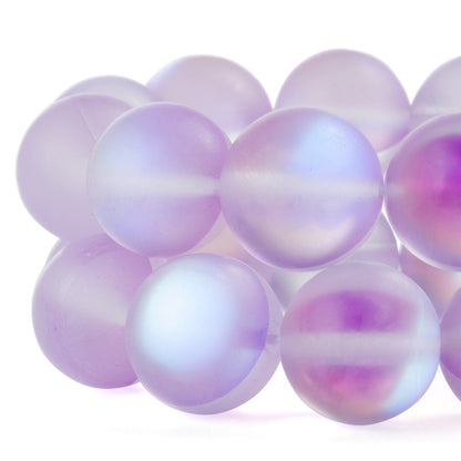 RUBYCA 8mm Round Moonstone Matte Crystal Glass Beads Aura for Jewelry Making Purple, 1 Strand