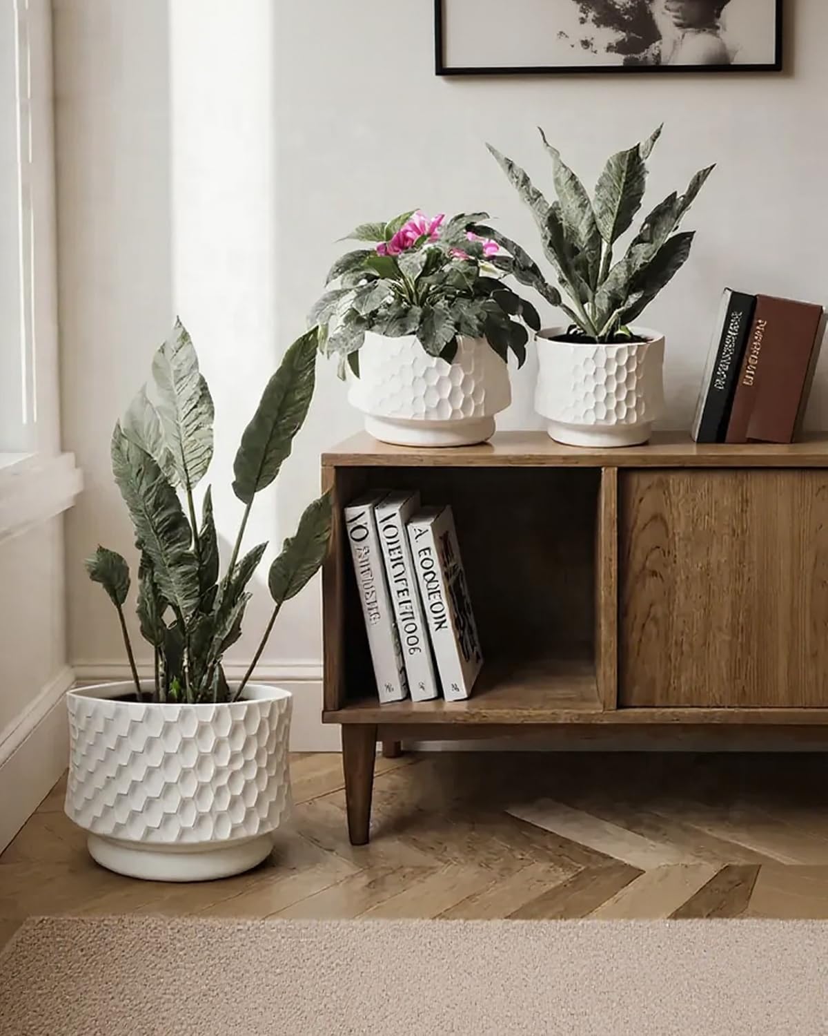 OXART 10/8/6 Ceramic Pots for Plants with Drainage, 3 Piece Large Plant Pot, Planters for Indoor Plants, Home Garden Flower Pot for Cacti, Pothos, Snakes, and Succulents, White