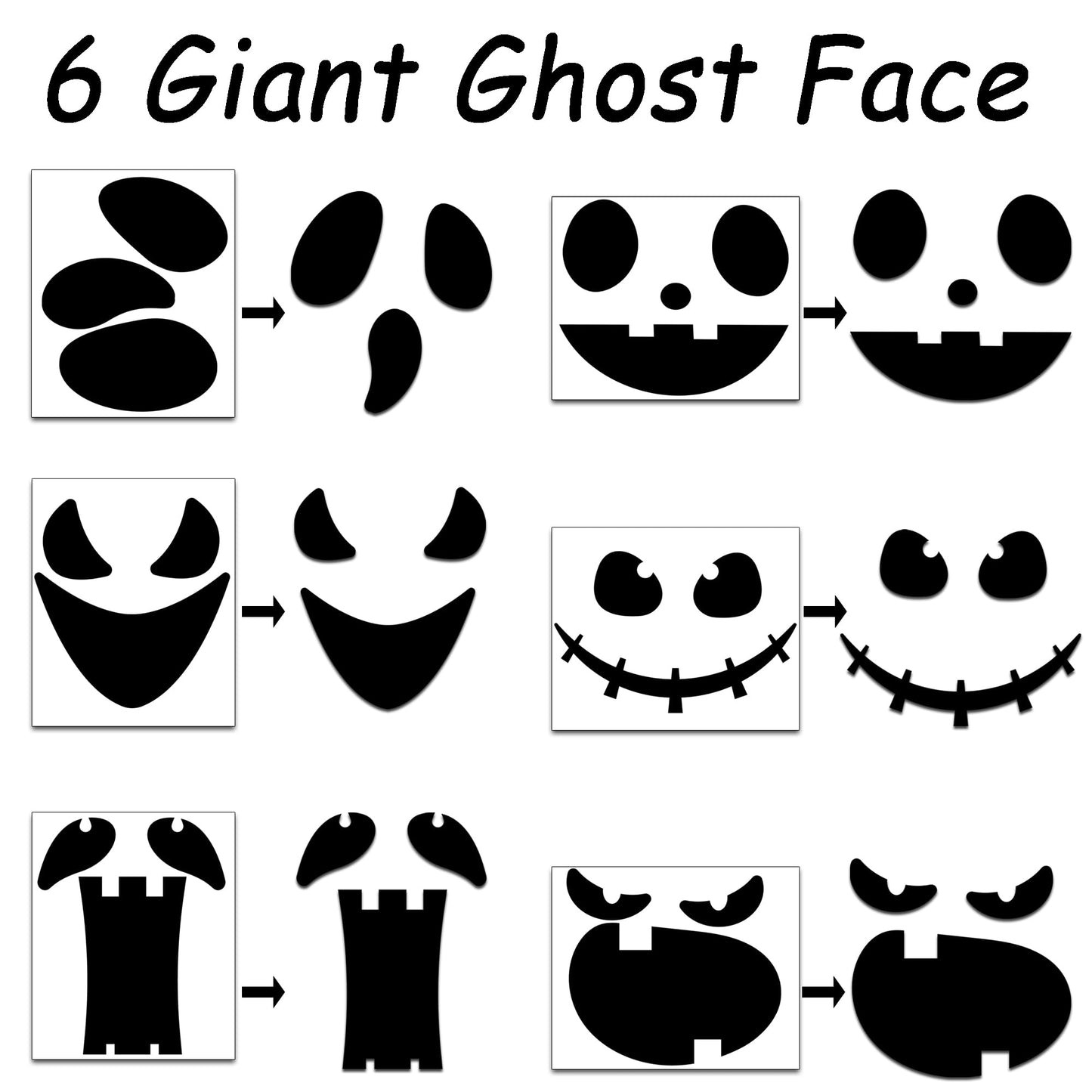 Ahuimeius 6 Pack Halloween Ghost Eyes for Crafts Decor Kit - Large Spooky Ghost Face Decals Stickers Adhesive Felt for Indoor Halloween Decorations, DIY Cute Spooky Face Costume Decor