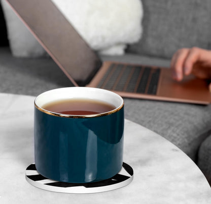 Black and White Coasters Set of 4, Modern Abstract Geometrical Black and White Ceramic Car Drink Coaster Cup Mat with Cork Back for Table Desk Decor