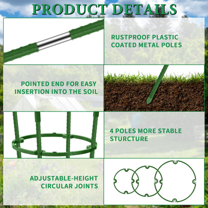 UJG 2-Pack 24 Inches Tomato Cages for Garden, Tomato Cage, Tomato Plant Support, Heavy-Duty Tomato Trellis with Height Adjustable Rings for Garden Climbing Plants with Twist Tie & Gloves