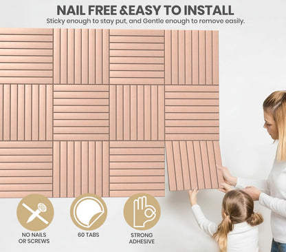 Large Cork Board Alternative 48” X 36” Felt Bulletin Board Tiles, with 30 Pushpins, 60 Adhesive Tabs,12-Pack Slat Wall Paneling, Cork Boards for Office Push Pin Board Felt Board - Pink