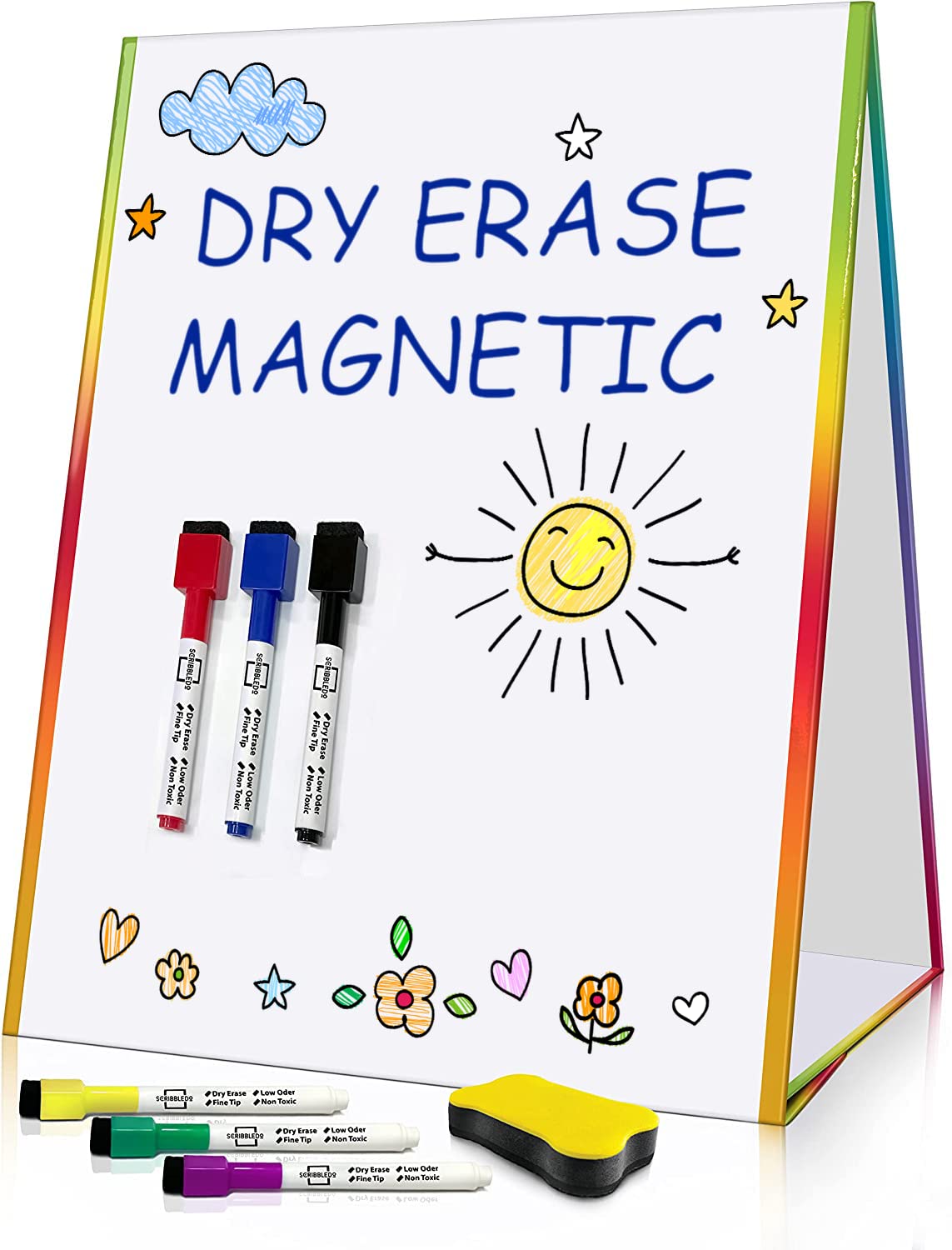 Scribbledo Table Top White Board Magnetic Easel for Kids Dry Erase Drawing Board Toddler Writing Tabletop Whiteboard with 6 Dry Erase Markers and 1 Eraser Included