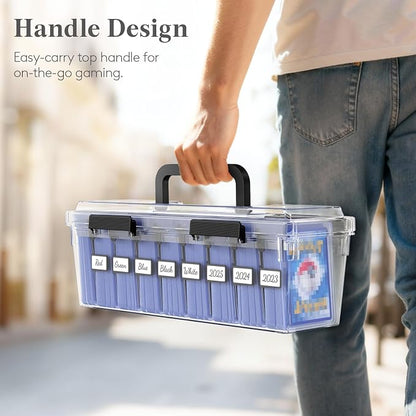Lifewit Trading Card Storage Box fit for Toploader, Stackable Reinforced Latch Case with 8 Adjustable Dividers, Writable Labels, Organizer for MTG TCG Sports Baseball Bulk Cards, 3 PCS
