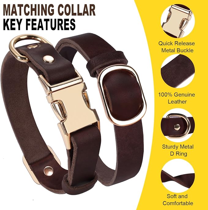 LWBMG 6FT Leather Dog Collar and Leash Set, Heavy Duty Dog Leash and Collar with Metal Buckle,Adjustable Pet Lead and Collar Set, Soft Pet Leash and Collar for Large Dogs Brown