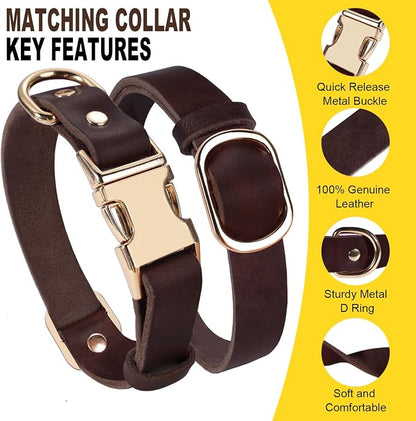 LWBMG 5FT Leather Dog Collar and Leash Set, Heavy Duty Dog Leash and Collar with Metal Buckle,Adjustable Pet Lead and Collar Set, Soft Pet Leash and Collar for Small Medium Dogs Brown