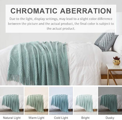 BOURINA Aqua Throw Blanket 60x80 Inches Throw Textured Solid Soft Sofa Throw Couch Knitted Decorative Blanket
