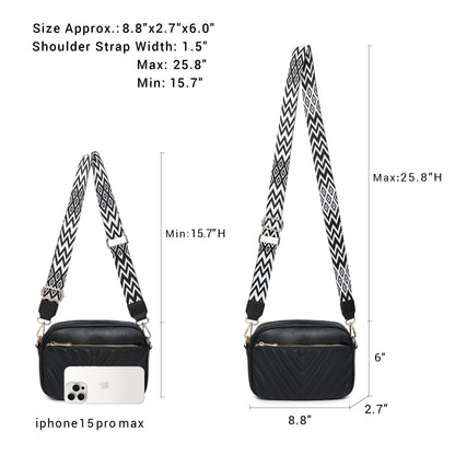 VONMAY Crossbody Purse for Women Quilted Crossbody Bags Vegan Leather Purses Small Shoulder Handbags with Wide Strap (Black)