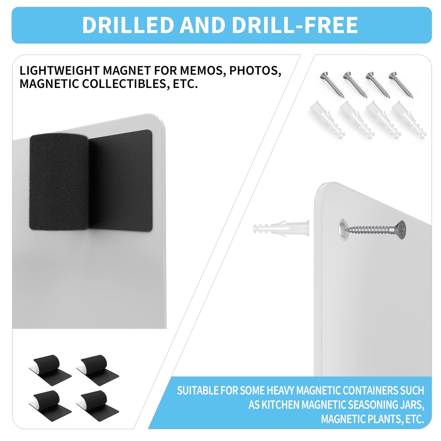 Magnetic Board,17.1" x 11.8" Magnet Display,for Magnets and Bulletin Board,Suitable for Wall, Refrigerator, Compartment, Cabinet etc,Comes with Dual Lock Tape for Easy Hanging (White)