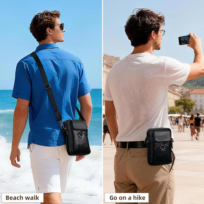 Augus Genuine Leather Small Crossbody Bag Cell Phone Messenger Purse Shoulder Handbag for Daily Use for Women and Men (Black-1)