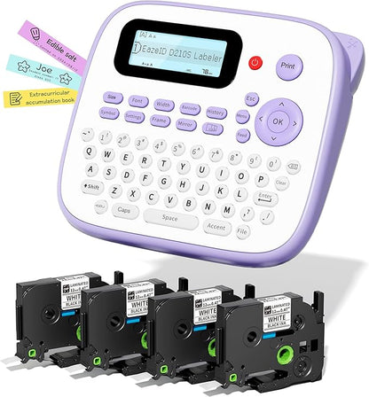 Label Maker Machine with Tapes, D210S Label Maker Waterproof-Labels, Portable Labeler Machine with Tapes 4PK Bundle 12mm 0.47 Laminated White, Wireless Labeling Machine for Jars Bottle School Supplies